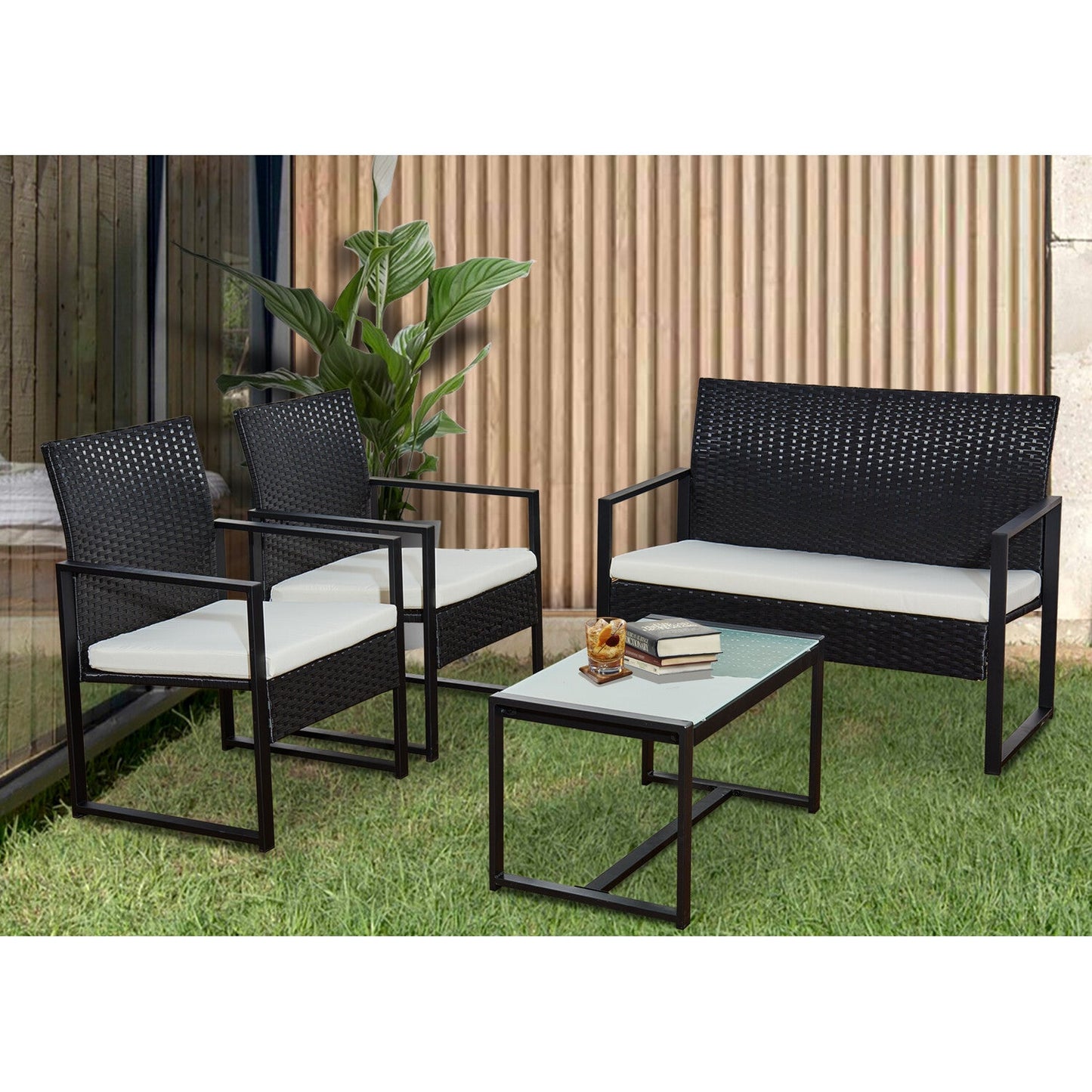 4 Piece Steel and Rattan KD Sofa Set
