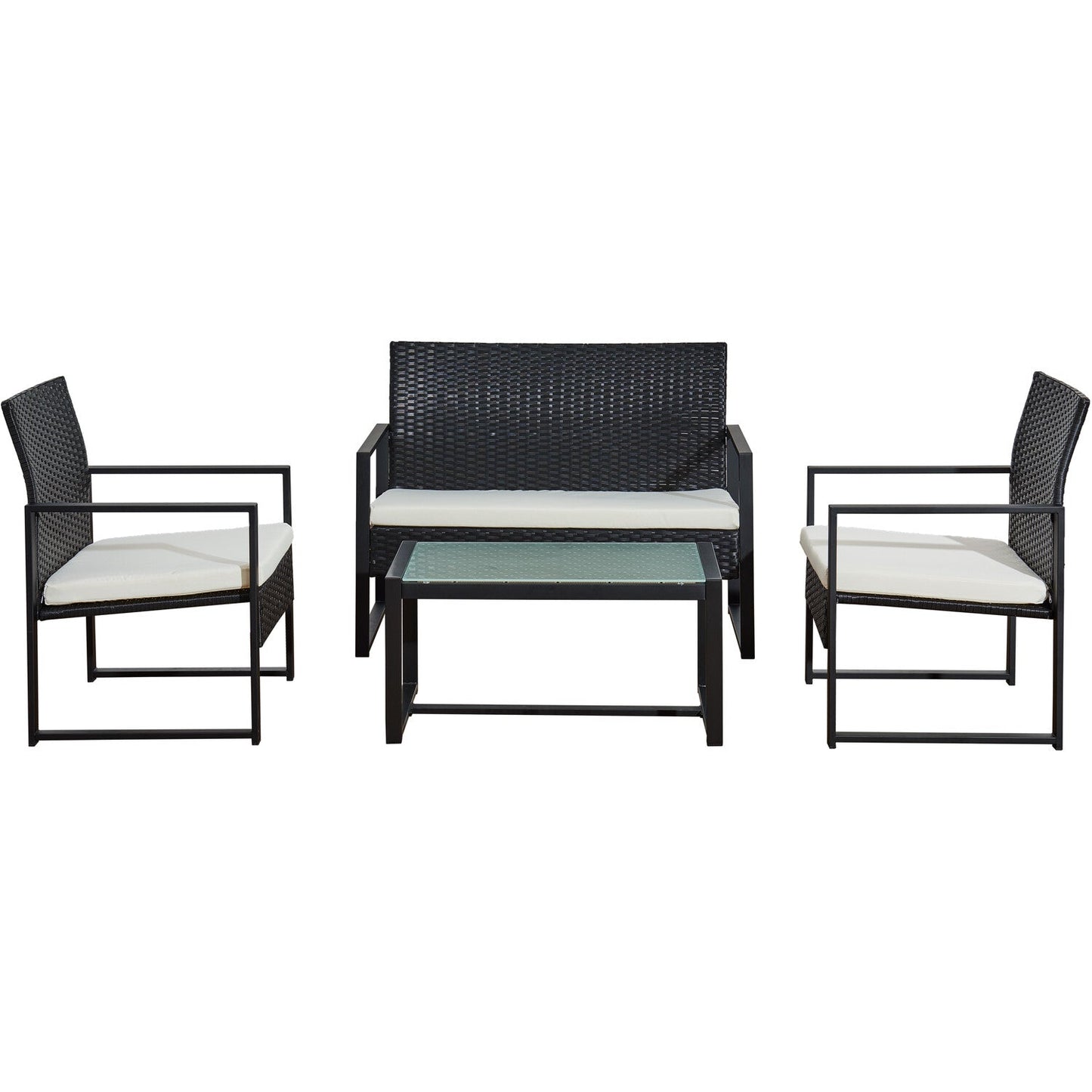 4 Piece Steel and Rattan KD Sofa Set